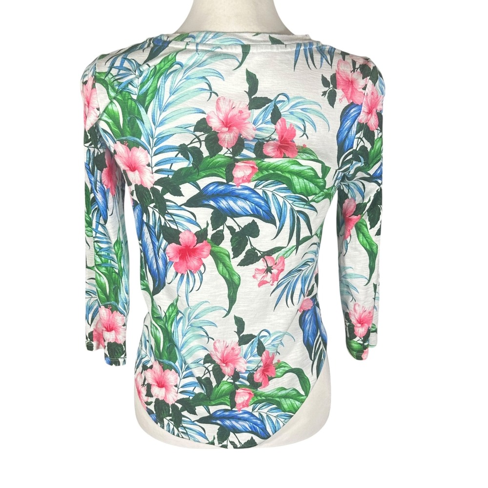 Tommy Bahama Ashby Isles Top Women S‎ White Tropical Hibiscus 3/4 Sleeve Cotton - Picture 3 of 8